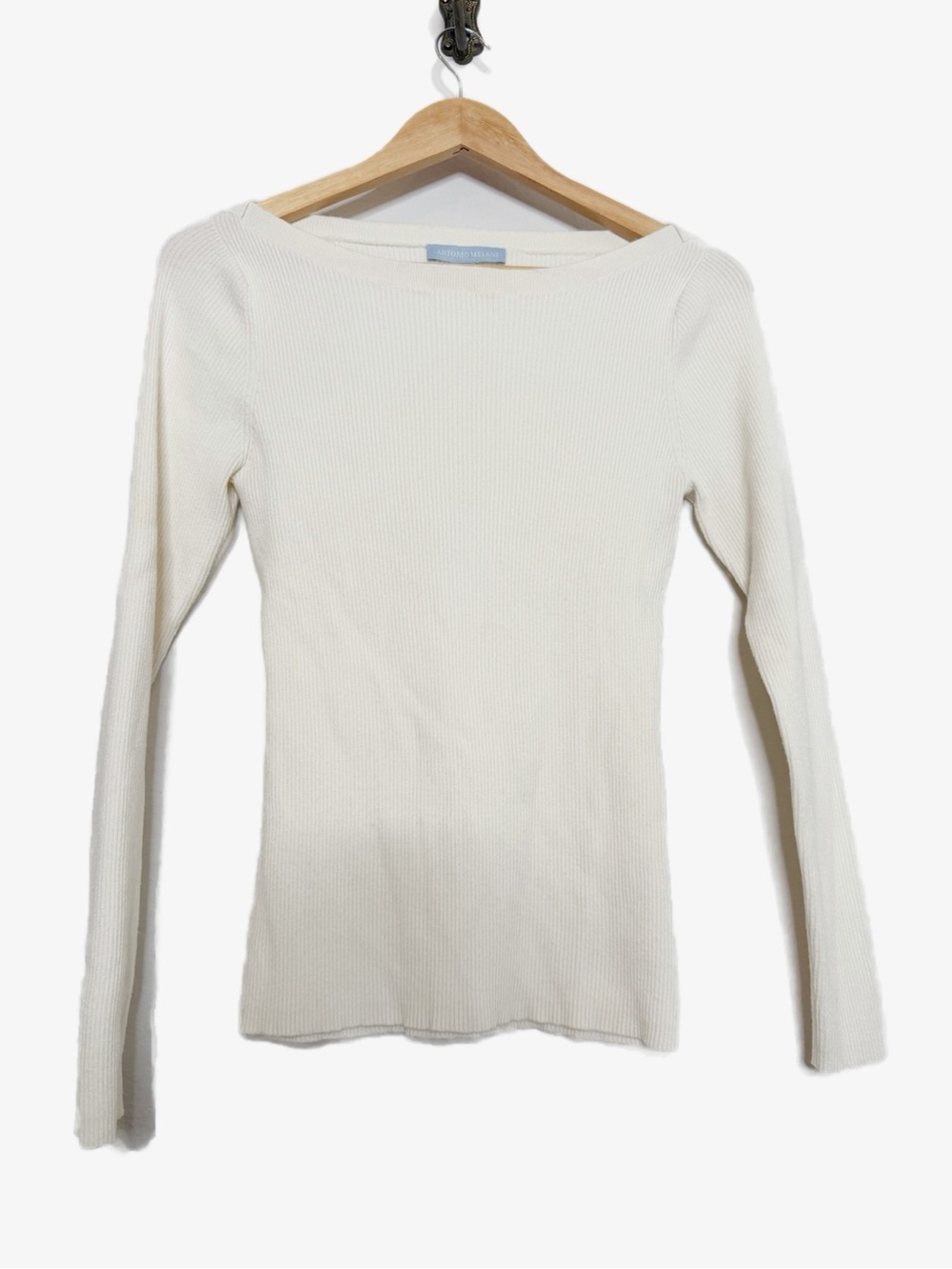 ANTONIO MELANI Ribbed Boatneck Long-Sleeve Cream Top Size Large